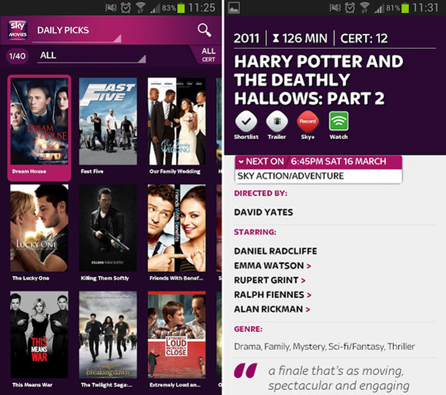 Sky Movies app for Android brings 600 films to your phone