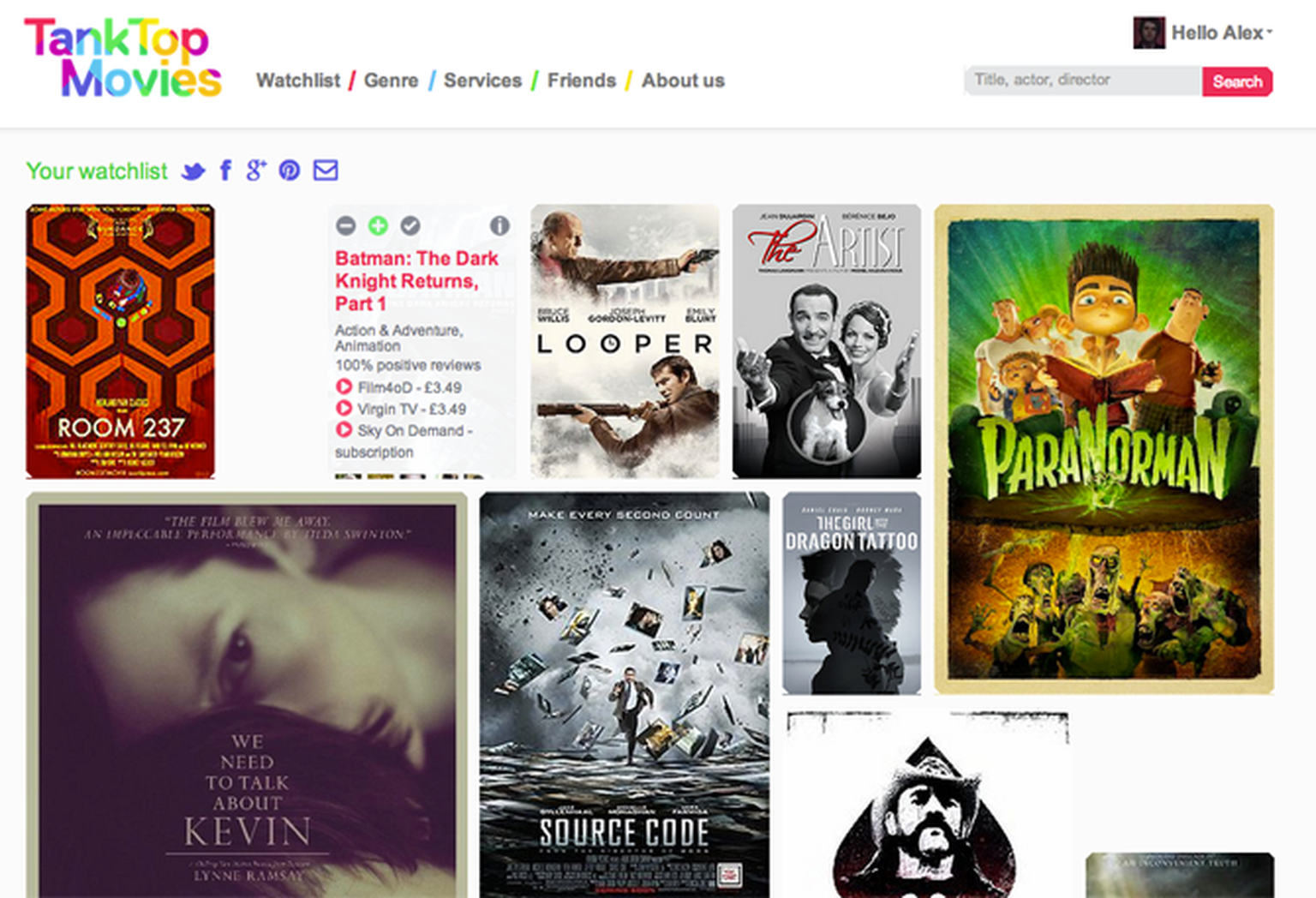 TankTop Movies matches your tastes to BlinkBox, LoveFilm, Now TV, iPlayer, Netflix, Sky Go and more