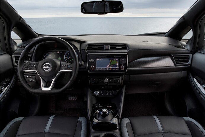 2018 Nissan Leaf interior with Apple CarPlay and Android Auto
