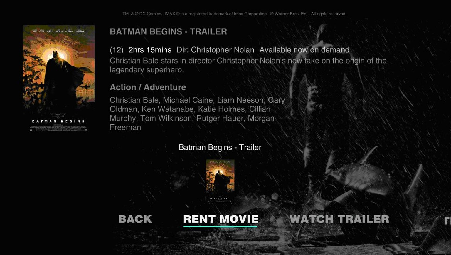 The Dark Knight Rises on Virgin Media TiVo (in app form)