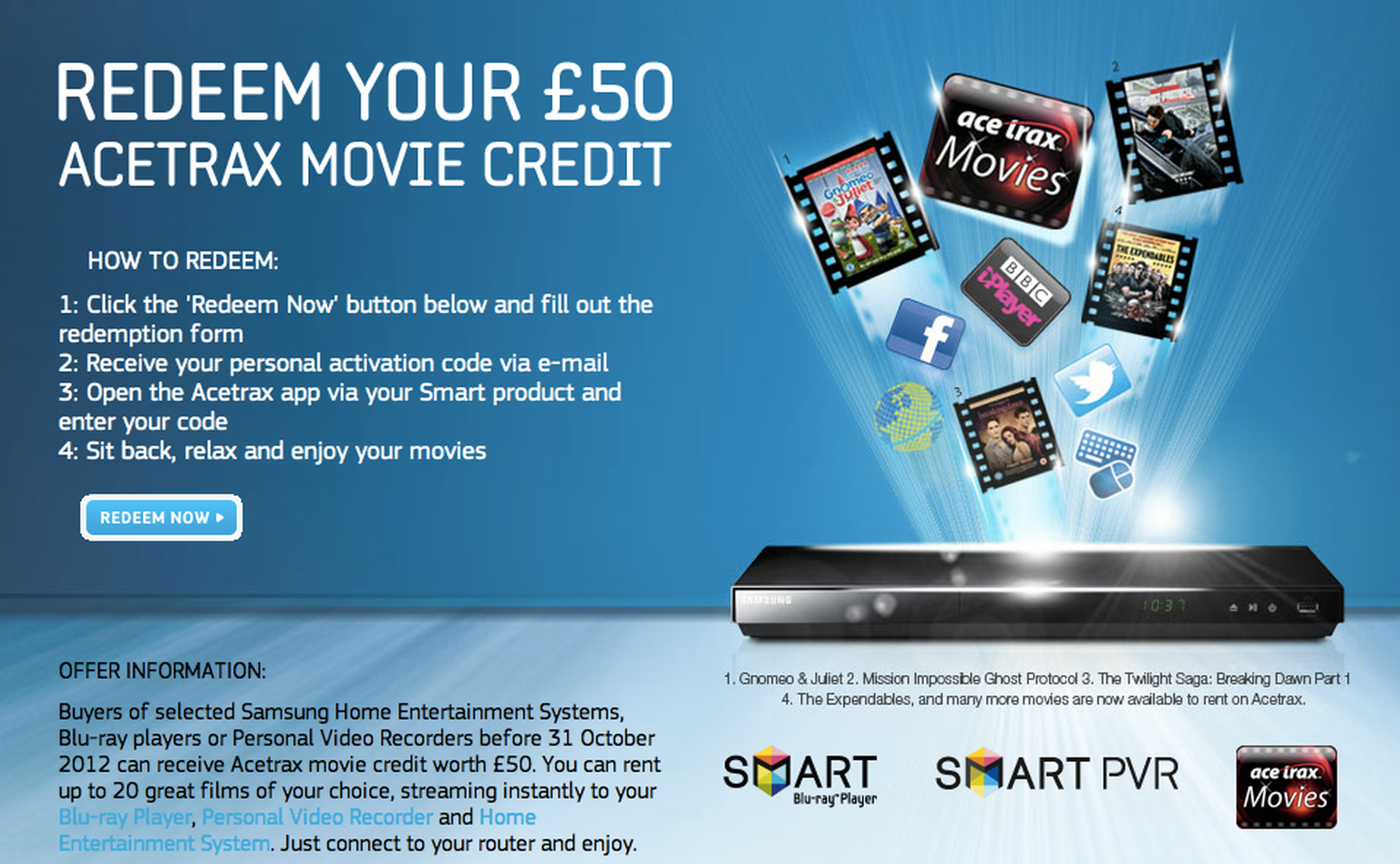 Samsung bundling £50 of Acetrax movie rentals with Blu-ray players