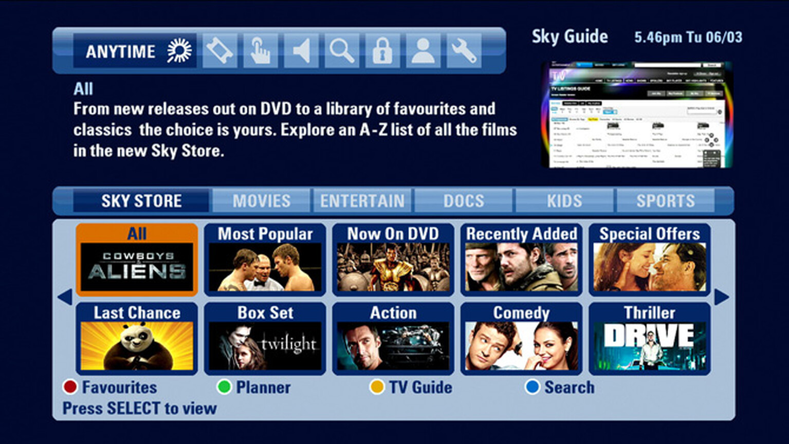 Sky Store brings over 1,000 films to Anytime+
