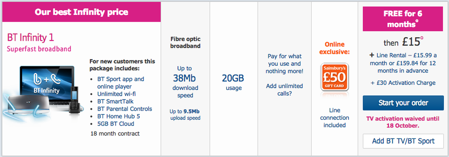 BT mimics Sky with 6 months free Infinity superfast broadband offer