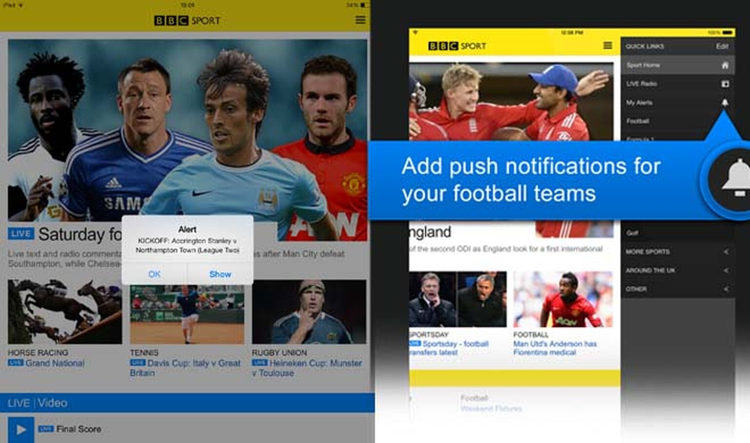 BBC Sports app adds footy notifications
