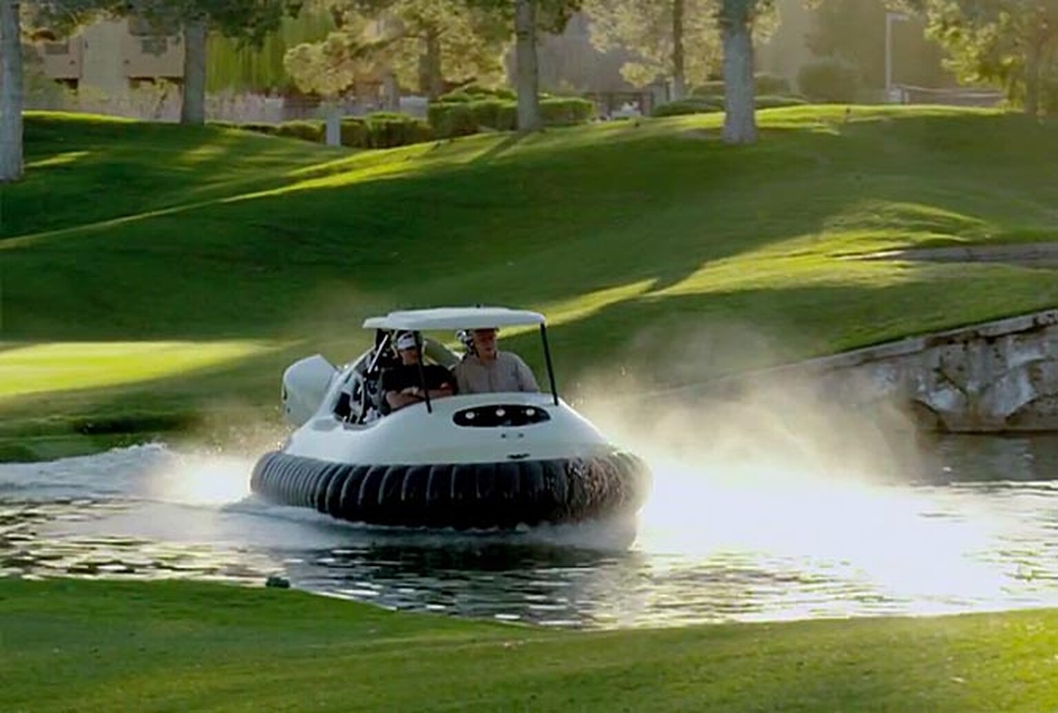 Watch Bubba Watson's hovercraft golf buggy in action