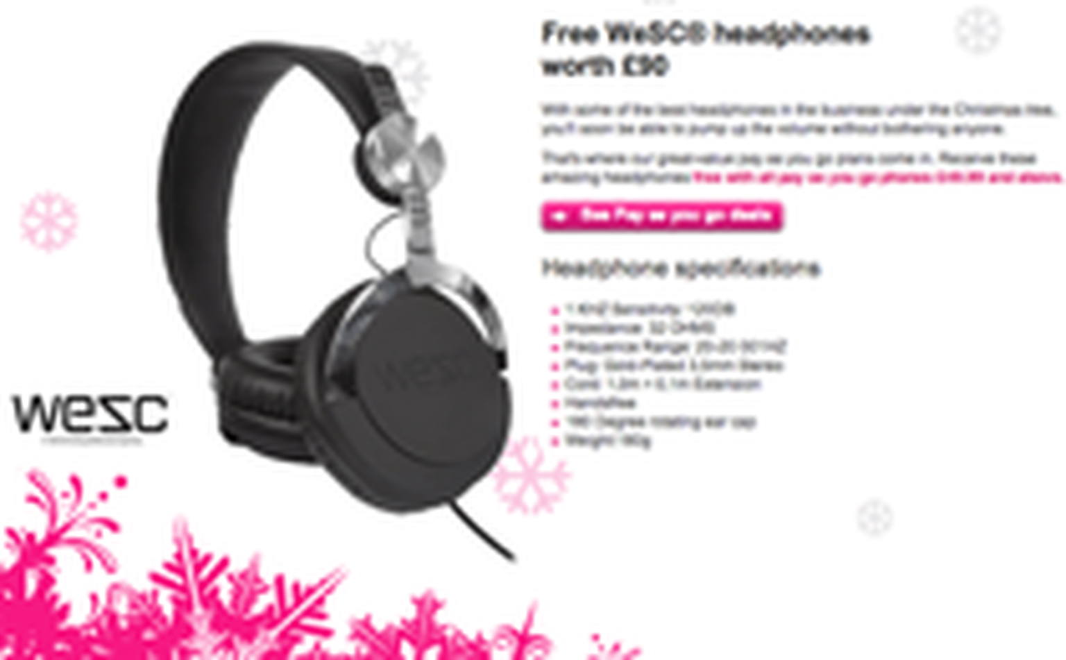 Free £90 headphones with every T-Mobile PAYG phone over £49.99 this Christmas