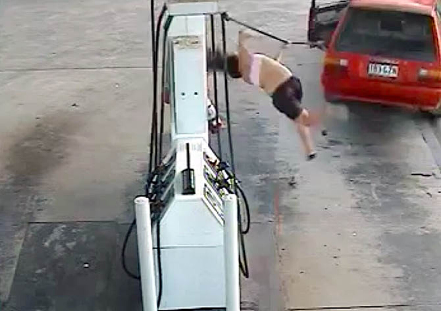 Woman flung several feet into the air during botched fuel theft