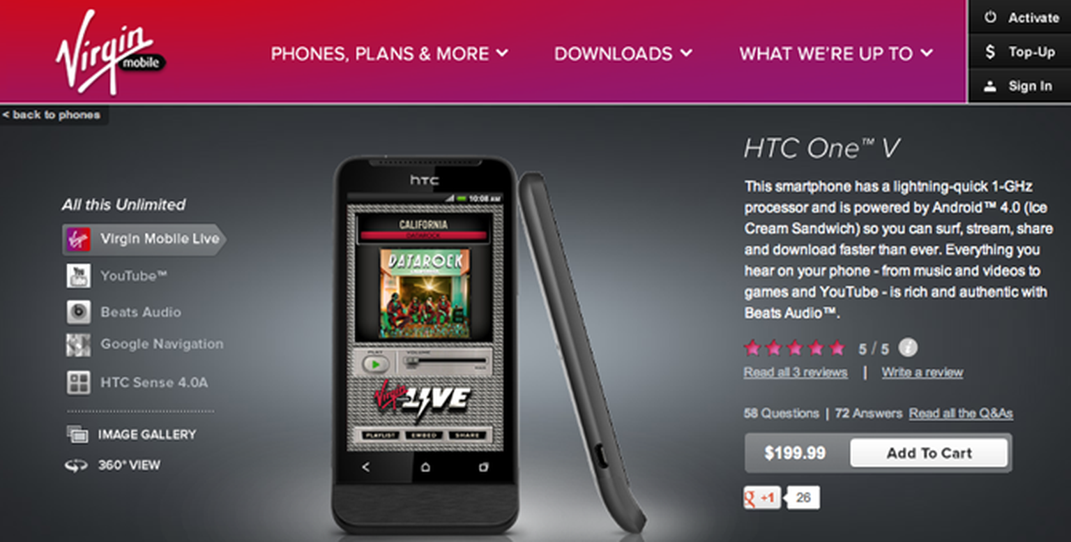 HTC One V launches in the US on Virgin Mobile