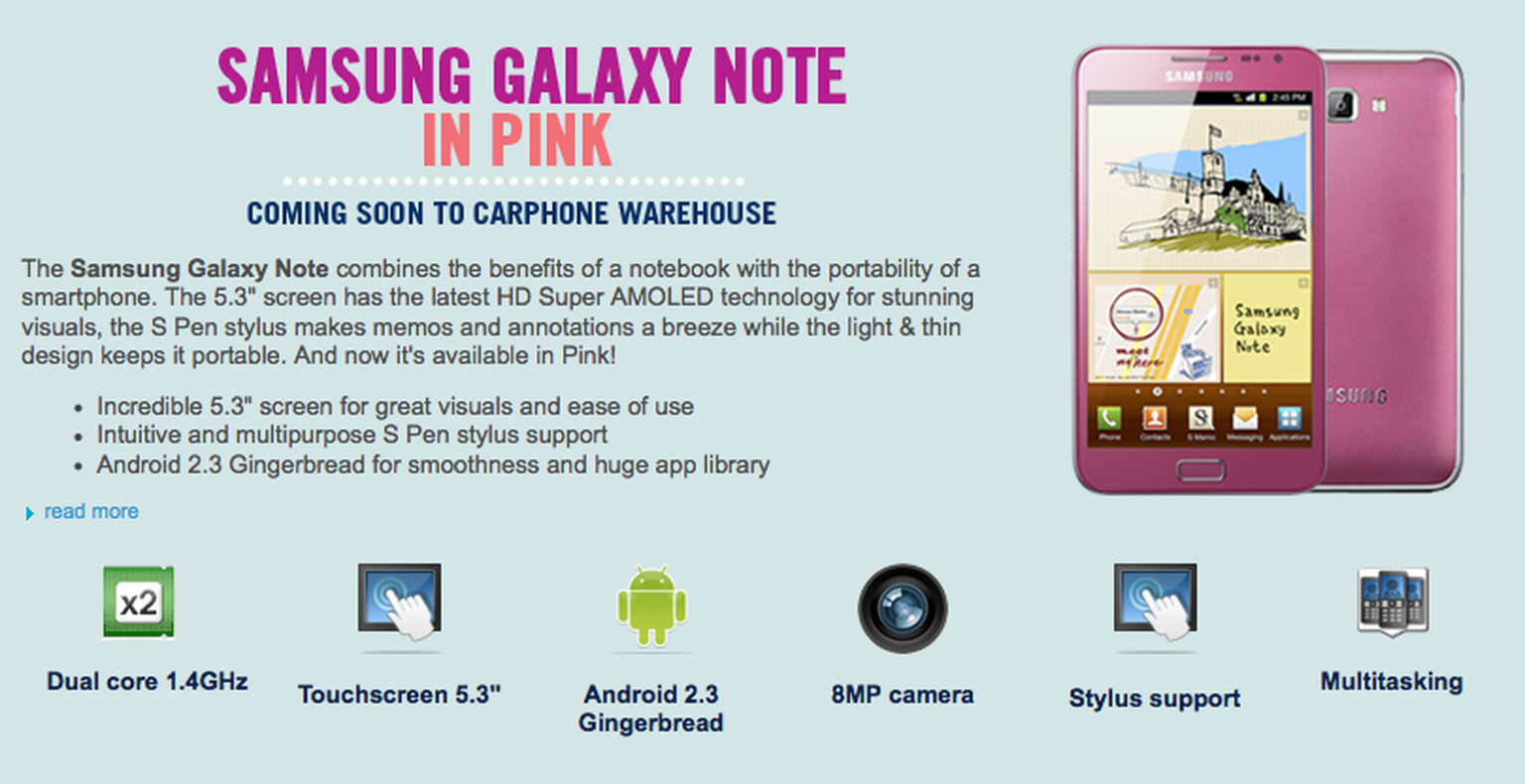 Samsung Galaxy Note pink to launch in June