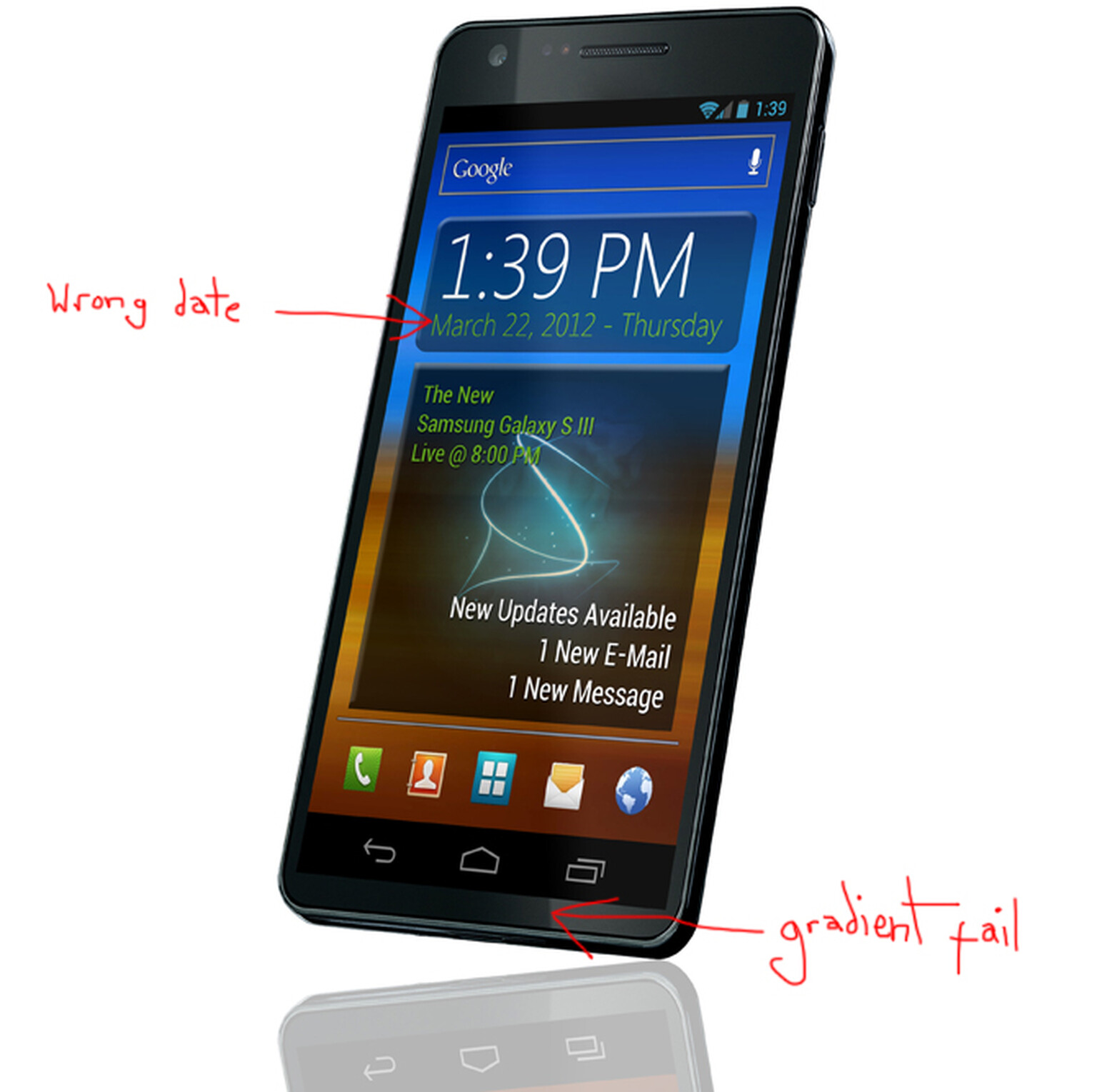 Samsung Galaxy S3 render surfaces, looks fake