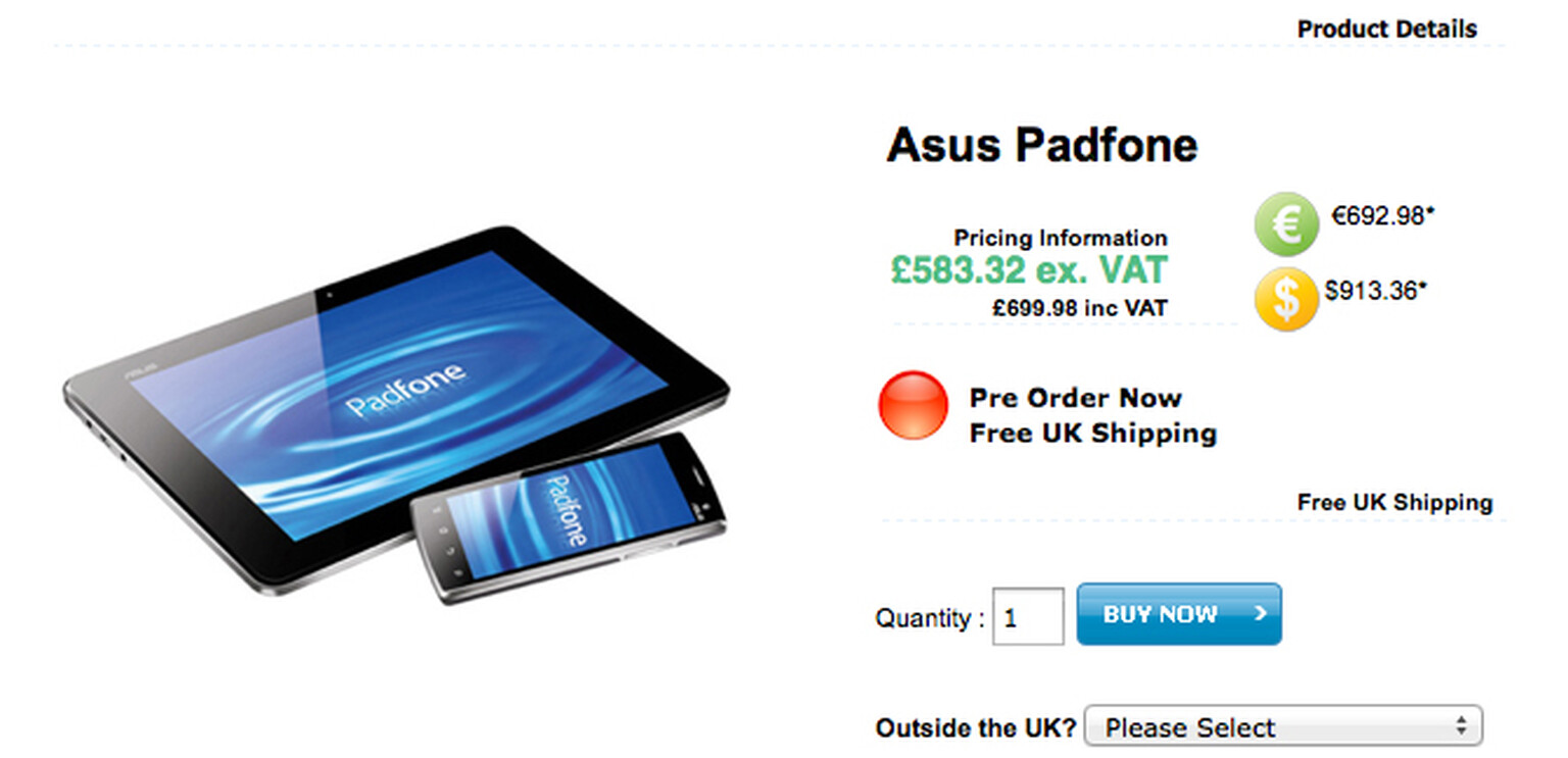 Asus Padfone appears on pre-order, Asus says it’s not legit
