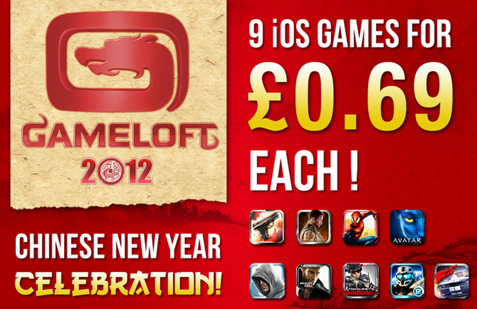 Gameloft drops prices of 9 iPhone and iPad games to 69p for Chinese New Year
