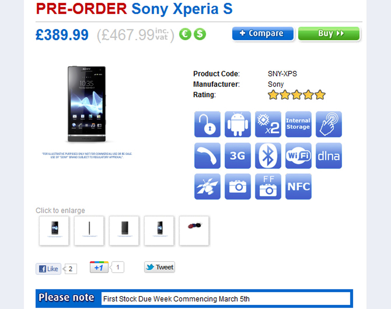 Sony Xperia S gets priced up on Clove: Ready for pre-order, coming 5th of March