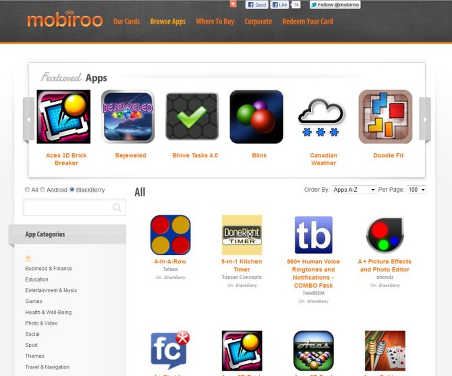 Mobiroo introduces Android and BlackBerry app-gift card