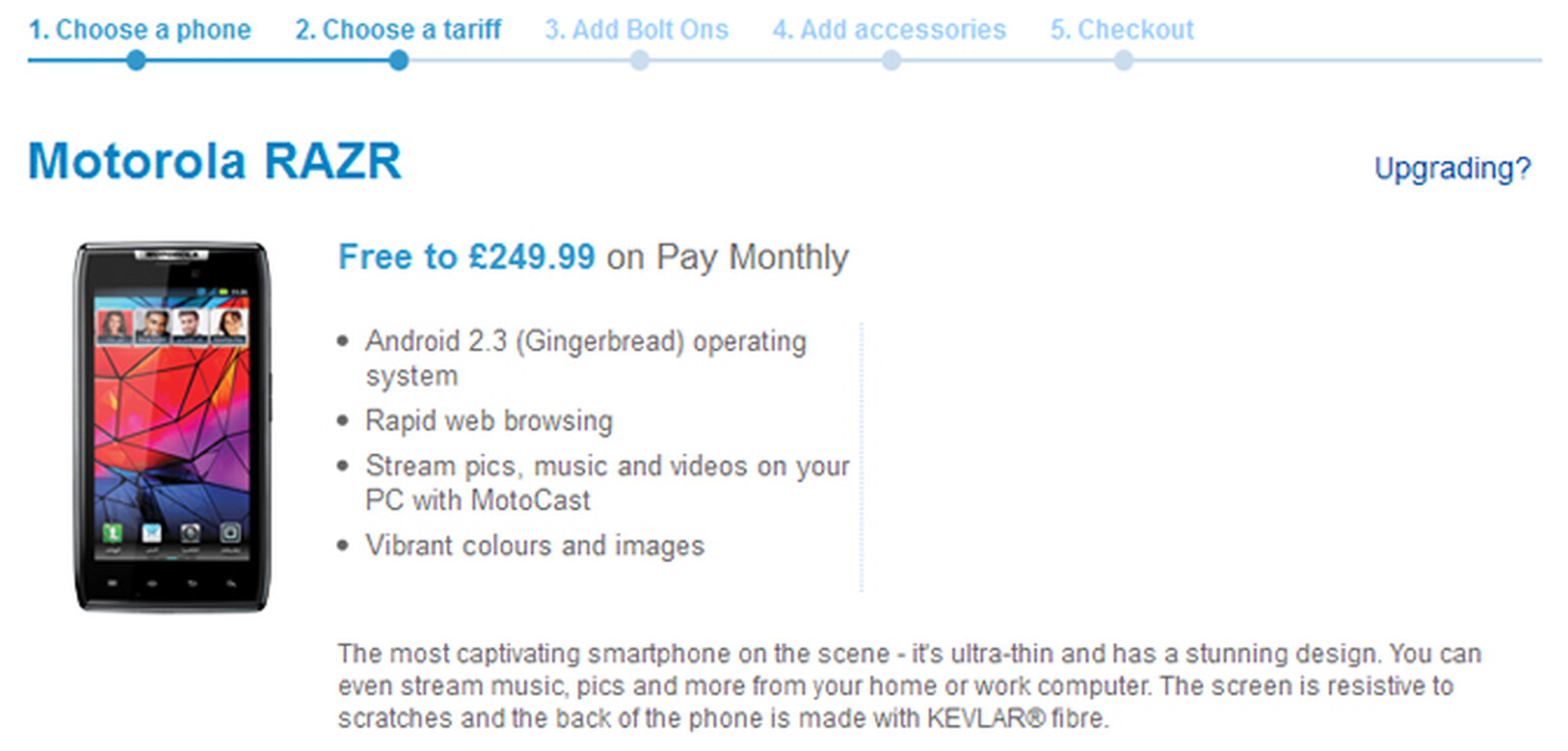 O2 now selling the Motorola Razr on contract