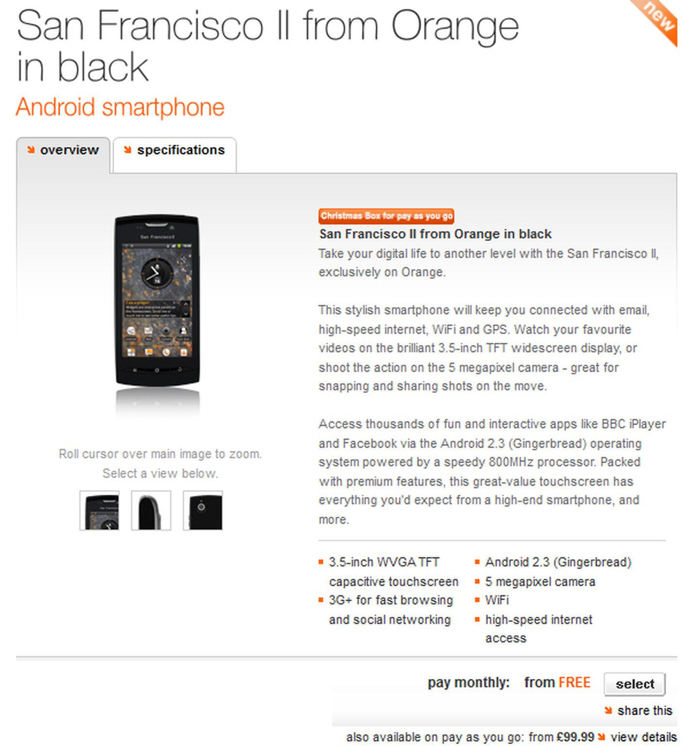 San Francisco II now orderable from Orange: Android 2.3 Gingerbread for £100