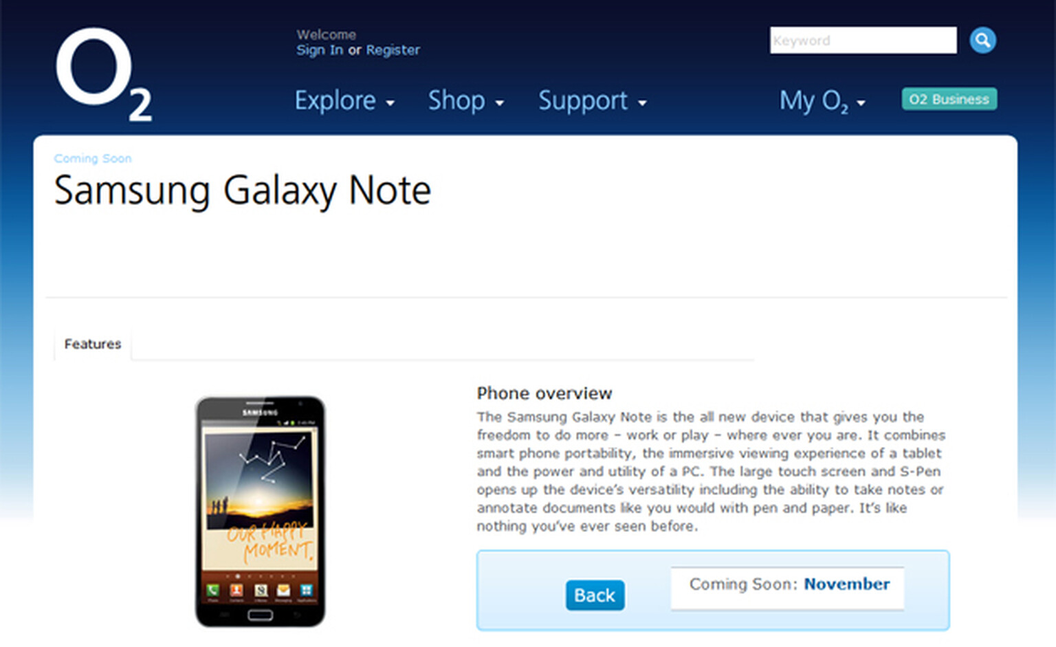 Samsung Galaxy Note finally pops up on O2 Coming Soon page