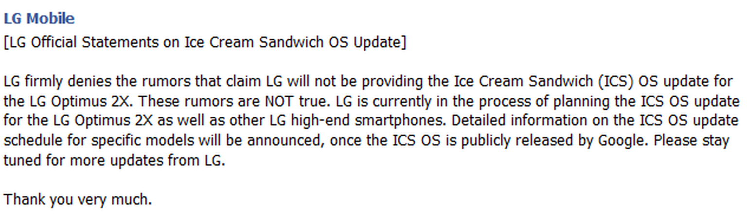 LG Optimus 2X will receive Ice Cream Sandwich after all