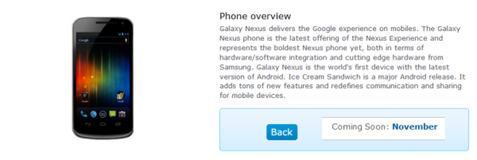 Galaxy Nexus coming to O2 in November