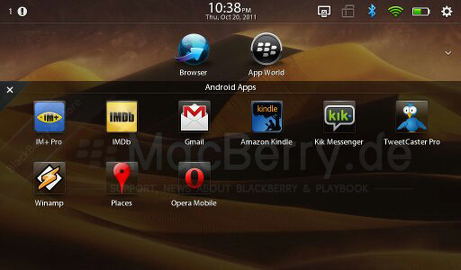 Blackberry Playbook with Android apps video and pictures