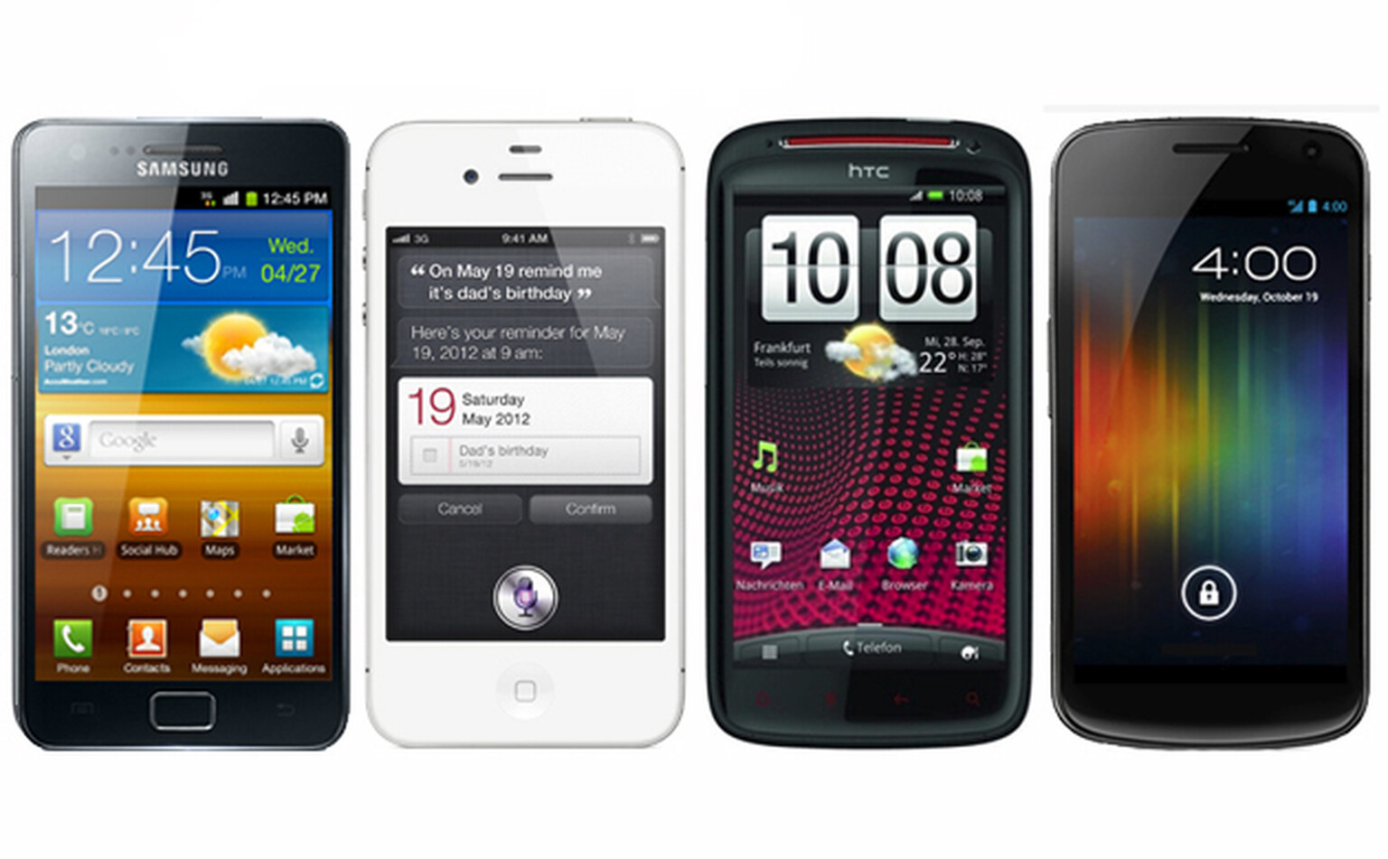 Galaxy Nexus vs Apple iPhone 4S vs Samsung Galaxy S2 vs HTC Sensation XE