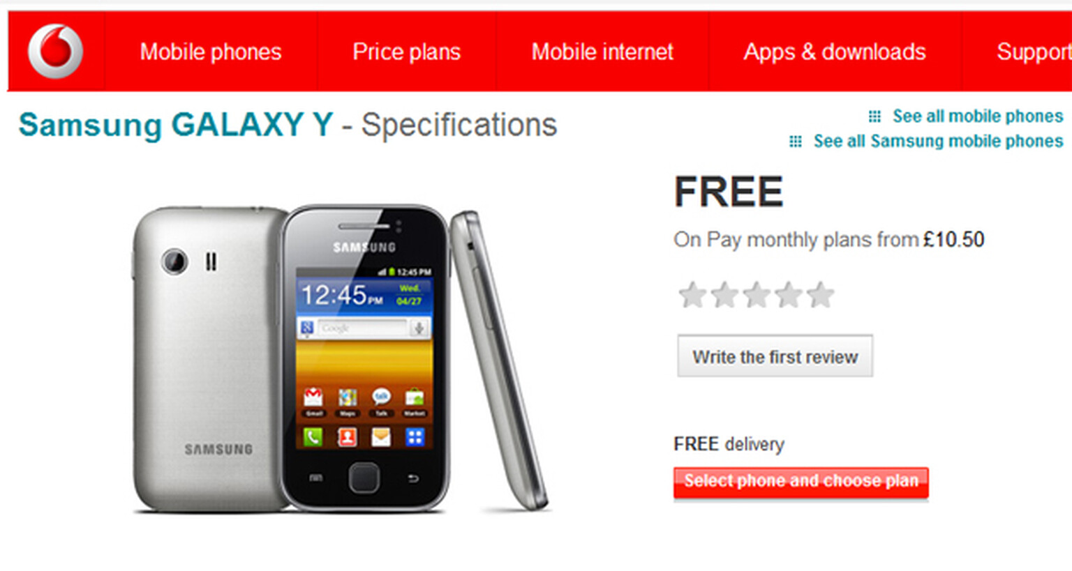 Samsung Galaxy Y available to order from Vodafone now
