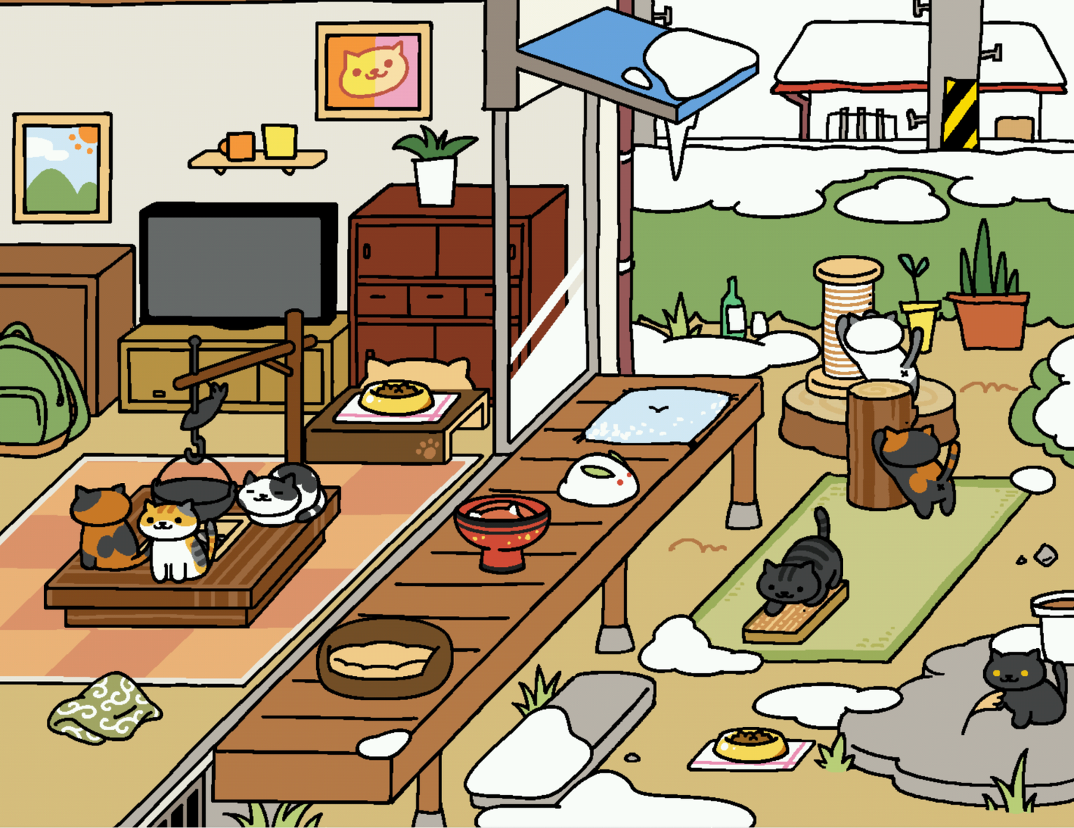 Neko Atsume's non-seasonal snowfall: Why is it still winter?