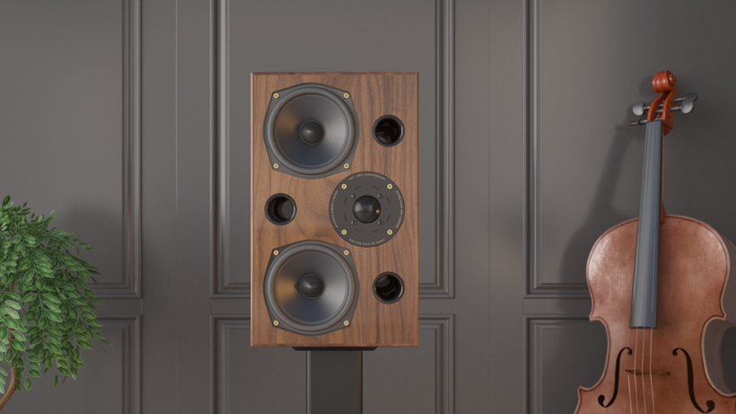 AE2 40th anniverary speaker next to a wall