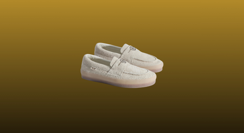 Skate Loafer 53 Crepe pair on a mustard to black gradient background 2