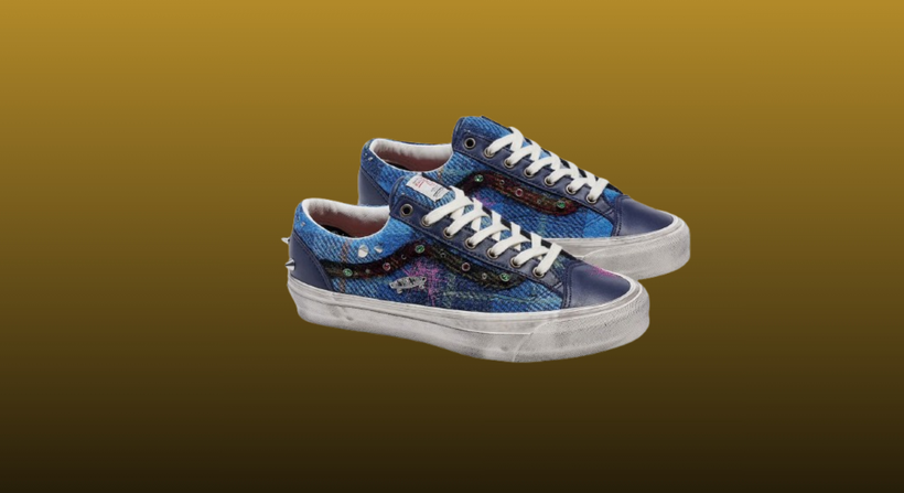 Vans X Harris Tweed Shoes on a mustard to black gradient background