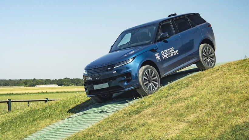 Prototype range rover on a moderate incline