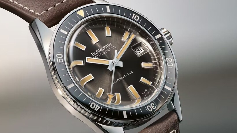 Blancpain Fifty Fathoms Bathyscaphe 70th Anniversary watch with meteor-grey dial and vintage-inspired dive bezel