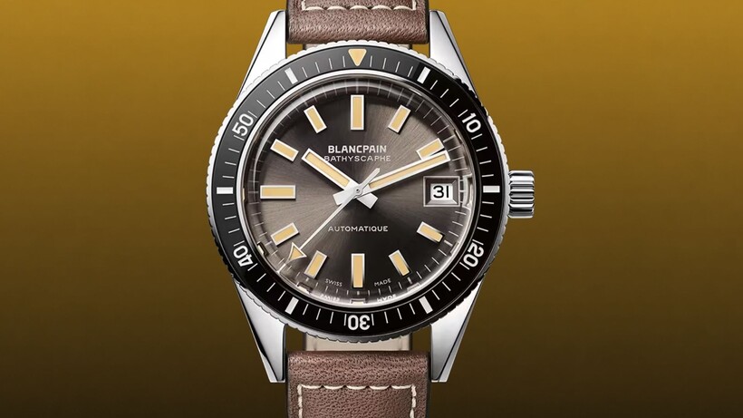 Blancpain Fifty Fathoms Bathyscaphe 70th Anniversary watch with meteor-grey dial and vintage-inspired dive bezel