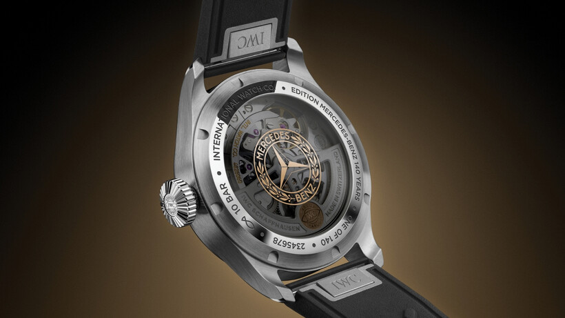 IWC Big Pilot’s Watch Perpetual Calendar ProSet 140 Years Mercedes-Benz with black dial and gold details