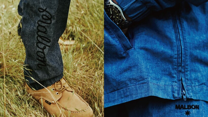 GDC x Malbon Golf denim chambray collection featuring lightweight golf tops and trousers in blue tones