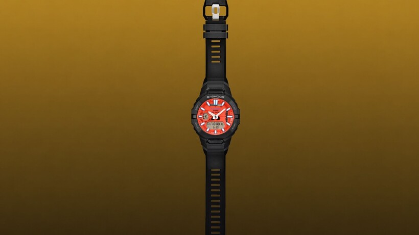 Casio G-Shock GBA-950 fitness watch in black with orange dial and integrated resin band