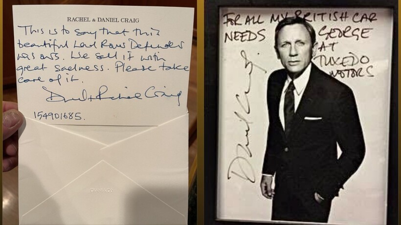 Handwritten note from Daniel Craig and Rachel Weisz