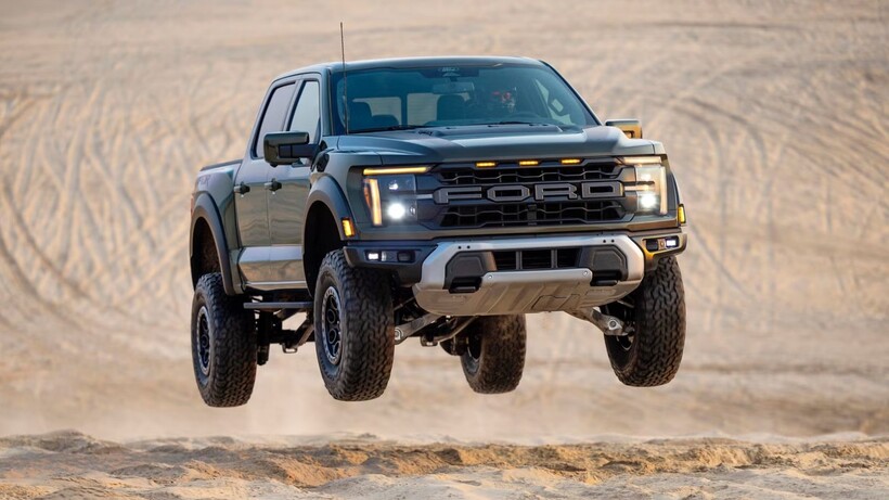 Ford F-150 Raptor off-road pickup with wide stance, all-terrain tyres and rugged bodywork