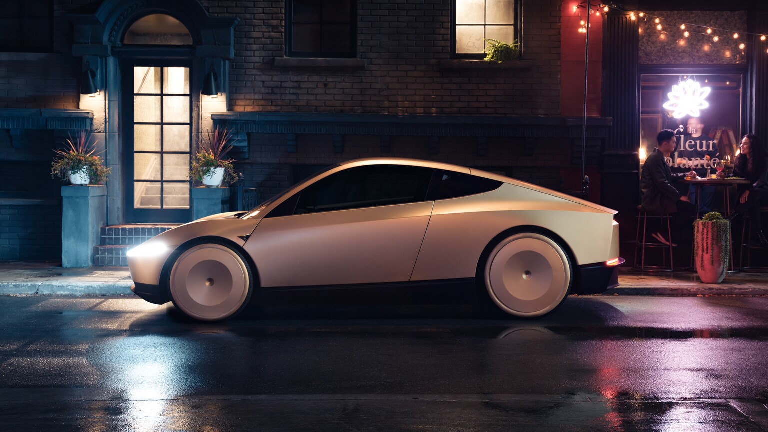 Tesla Cybercab shown off with golden prototype
