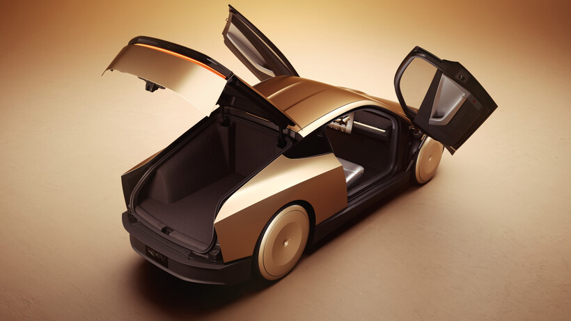 Gold Tesla Cybercab prototype with Starlink satellite hardware integrated into the roof