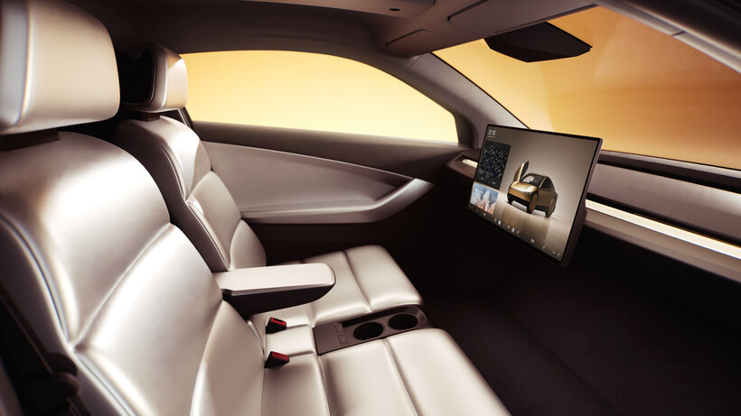 Gold Tesla Cybercab prototype with Starlink satellite hardware integrated into the roof
