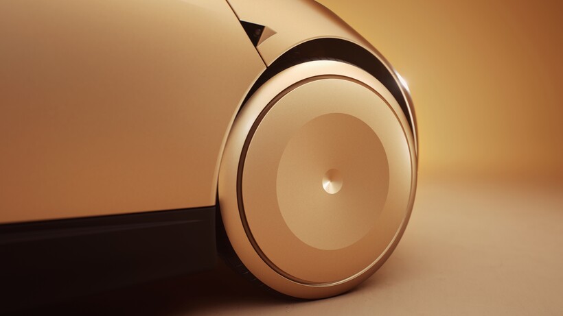 Gold Tesla Cybercab prototype with Starlink satellite hardware integrated into the roof