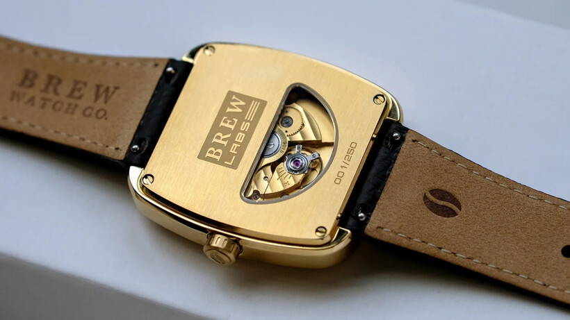 Brew Watches Retrograph Stone Blend with pietersite dial and gold PVD-coated case