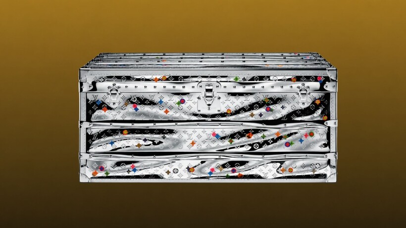 Louis Vuitton High Trunk with under-the-sea marquetry design featuring coral, fish and aquatic motifs