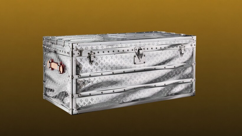 Louis Vuitton High Trunk with under-the-sea marquetry design featuring coral, fish and aquatic motifs