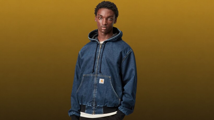 Carhartt WIP OG Active Jacket in blue stone-washed denim with blanket lining and hood