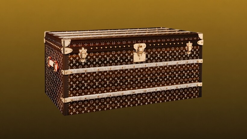 Louis Vuitton High Trunk with under-the-sea marquetry design featuring coral, fish and aquatic motifs