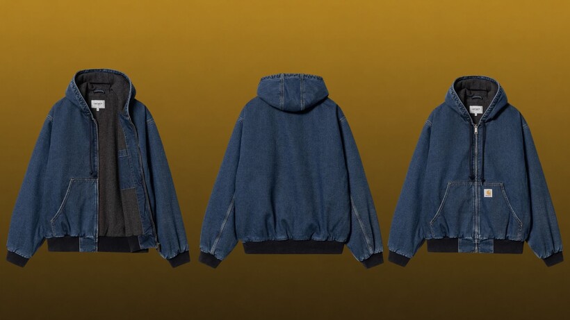 Carhartt WIP OG Active Jacket in blue stone-washed denim with blanket lining and hood