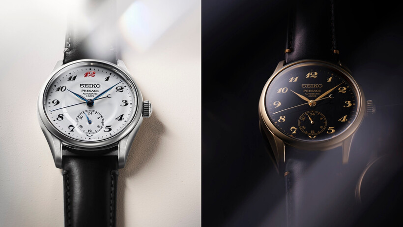 Seiko Presage HCC005 and HCC006 watches with white enamel and black Urushi lacquer dials