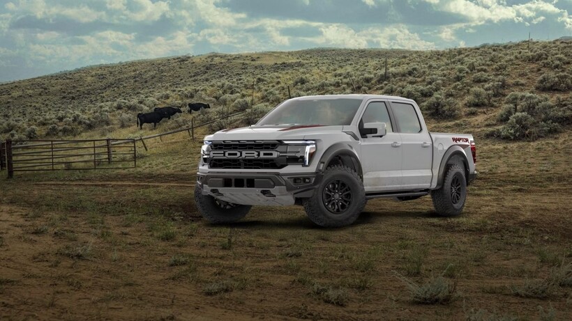Ford F-150 Raptor off-road pickup with wide stance, all-terrain tyres and rugged bodywork